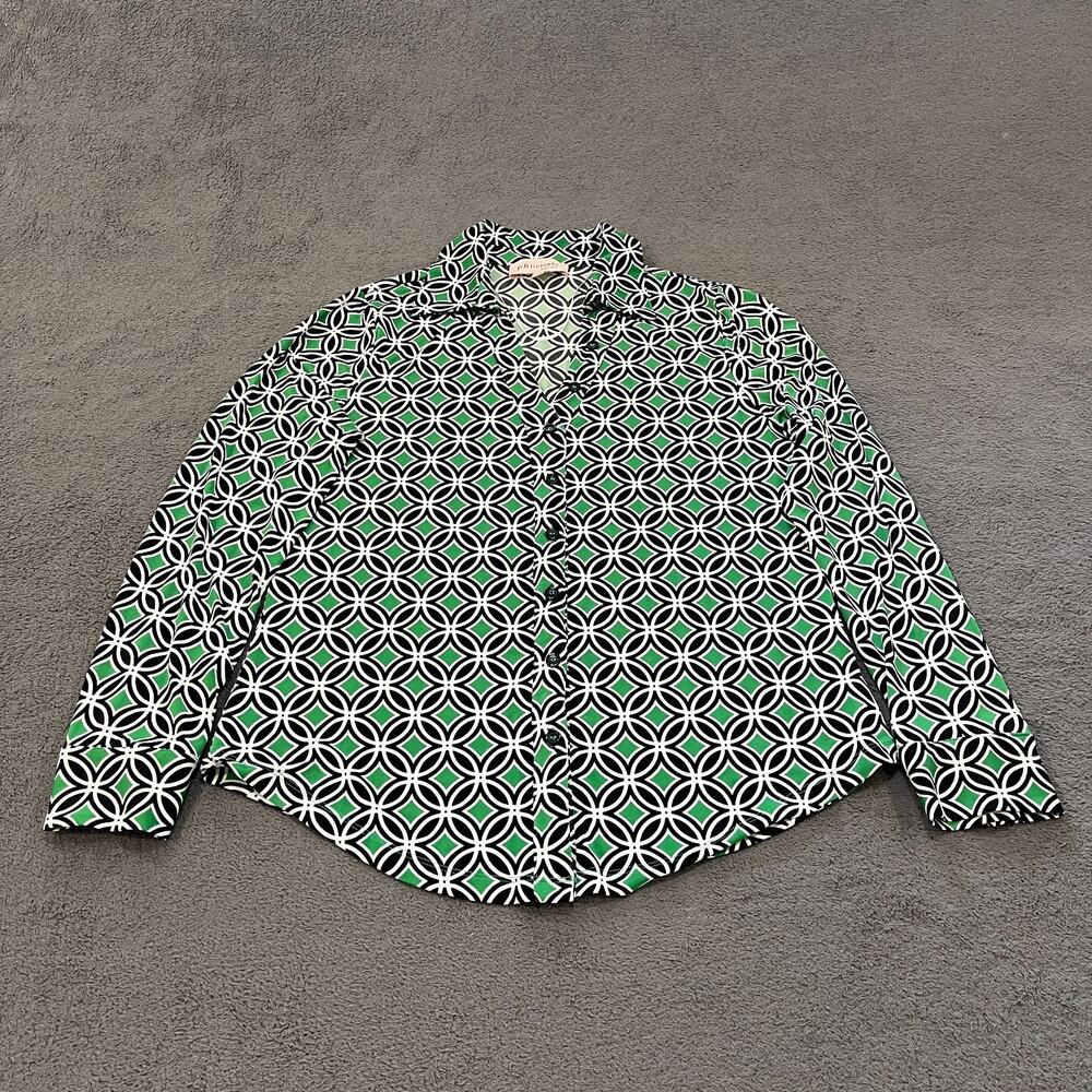 Philosophy Button Down Blouse Green Black White Long Sleeve Women's Size Large